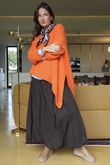 Paloma Bubble Hem Midi Skirt Chocolate